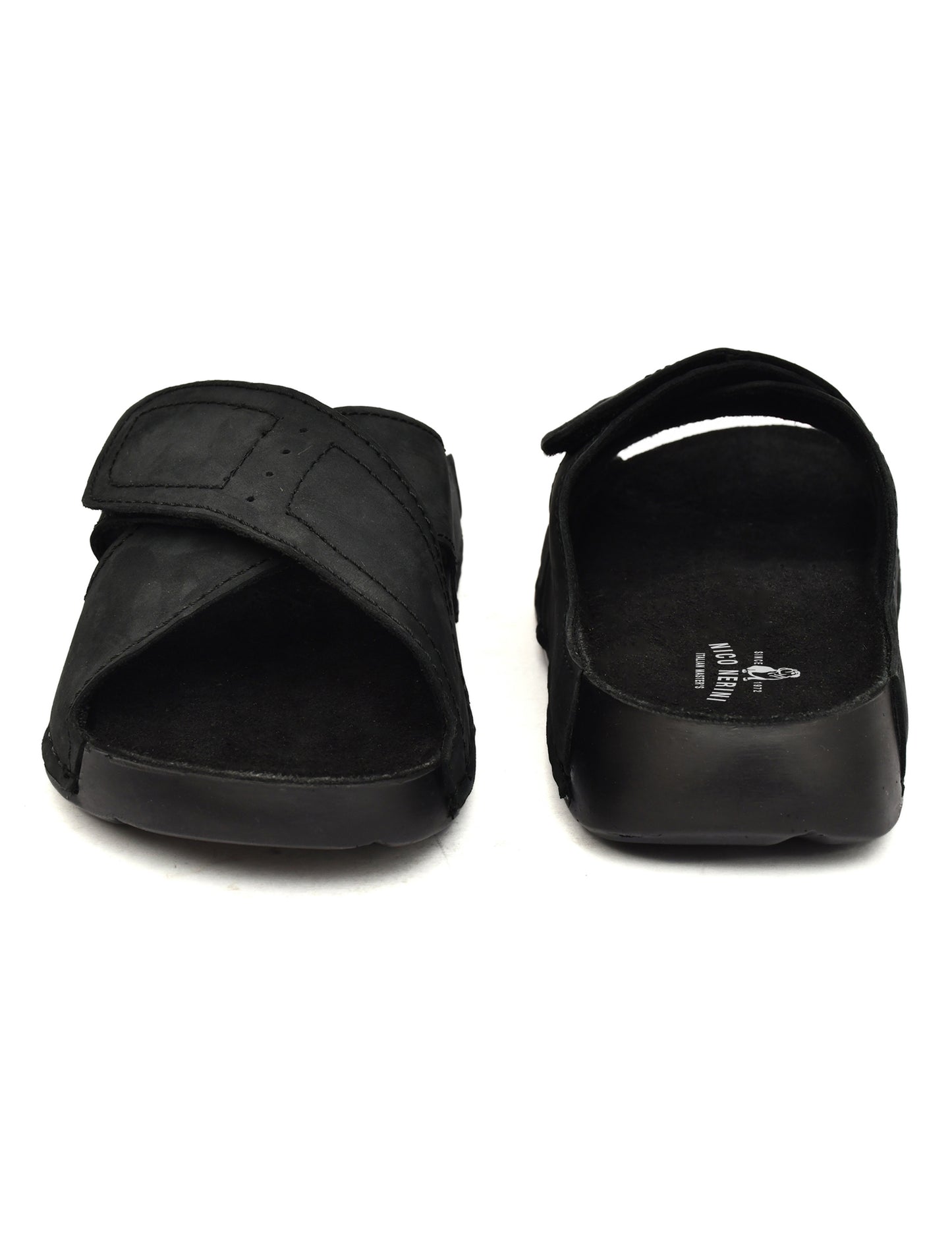 EZRO Men's Black Adjustable Comfort Slippers | Lightweight Casual Slide Sandals for Everyday Wear