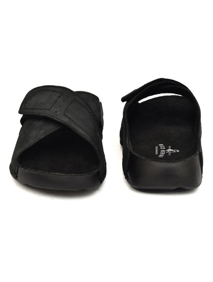 EZRO Men's Black Adjustable Comfort Slippers | Lightweight Casual Slide Sandals for Everyday Wear