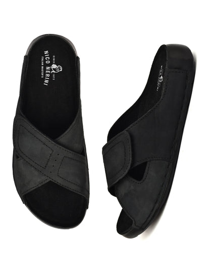 EZRO Men's Black Adjustable Comfort Slippers | Lightweight Casual Slide Sandals for Everyday Wear