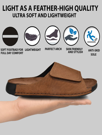 EZRO Men's Brown Comfort Slide Slippers | Soft Cushioned Open-Toe Slip-On Sandals for Daily Wear