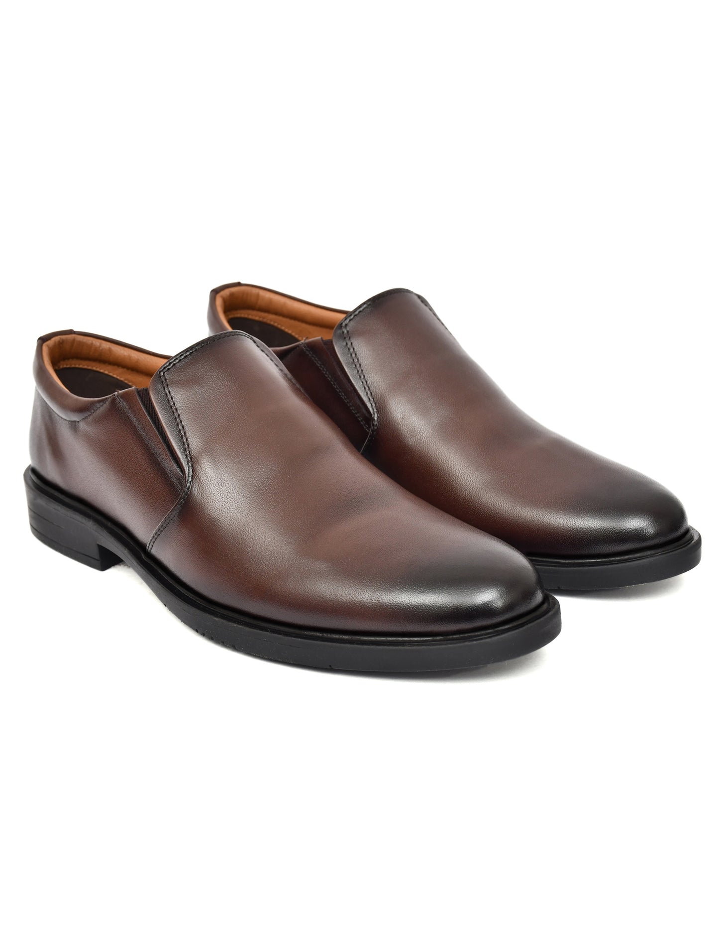 EZRO Men's Classic Brown Leather Slip-On Formal Shoes