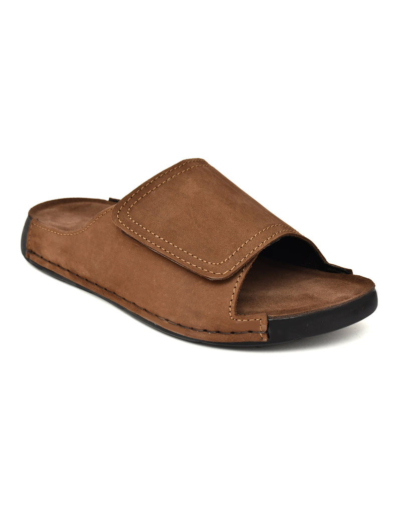 EZRO Men's Brown Comfort Slide Slippers | Soft Cushioned Open-Toe Slip-On Sandals for Daily Wear