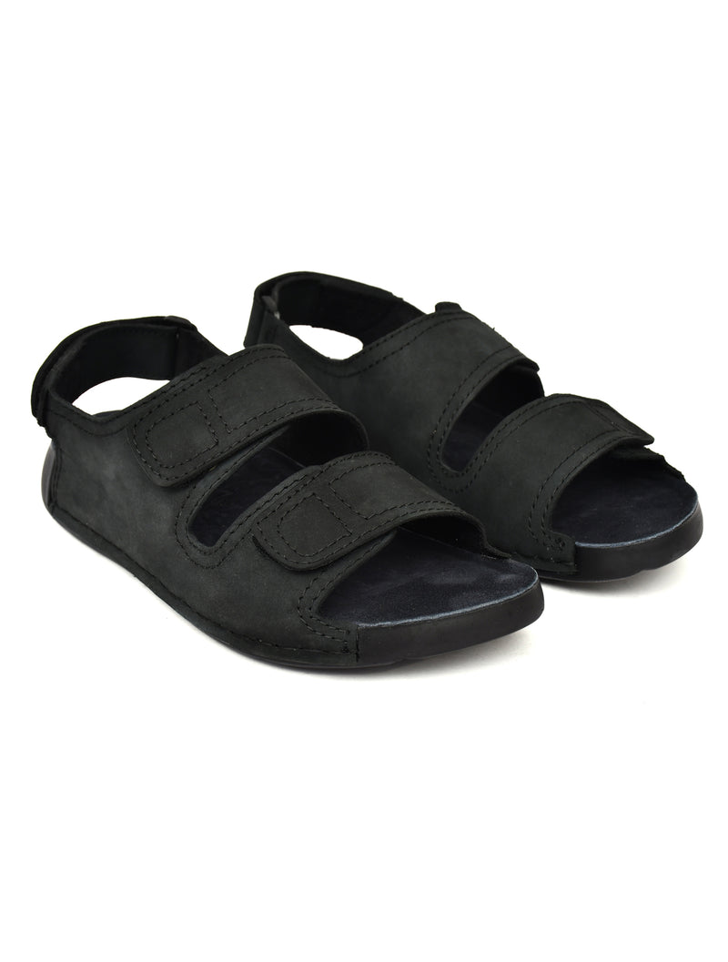 EZRO Men's Black Adjustable Comfort Sandals | Lightweight Hook & Loop Casual Outdoor Walking Sandals