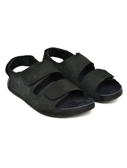 EZRO Men's Black Adjustable Comfort Sandals | Lightweight Hook & Loop Casual Outdoor Walking Sandals