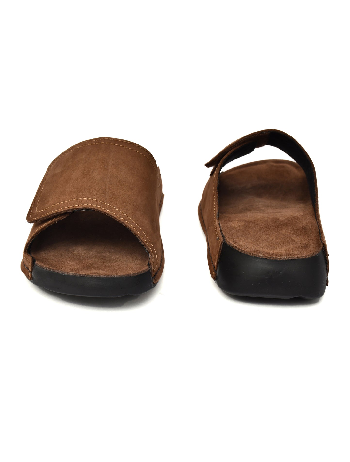 EZRO Men's Brown Comfort Slide Slippers | Soft Cushioned Open-Toe Slip-On Sandals for Daily Wear