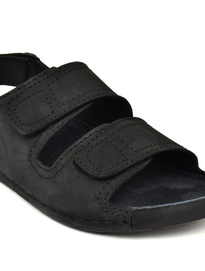 EZRO Men's Black Adjustable Comfort Sandals | Lightweight Hook & Loop Casual Outdoor Walking Sandals