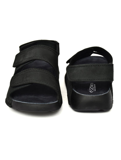 EZRO Men's Black Adjustable Comfort Sandals | Lightweight Hook & Loop Casual Outdoor Walking Sandals