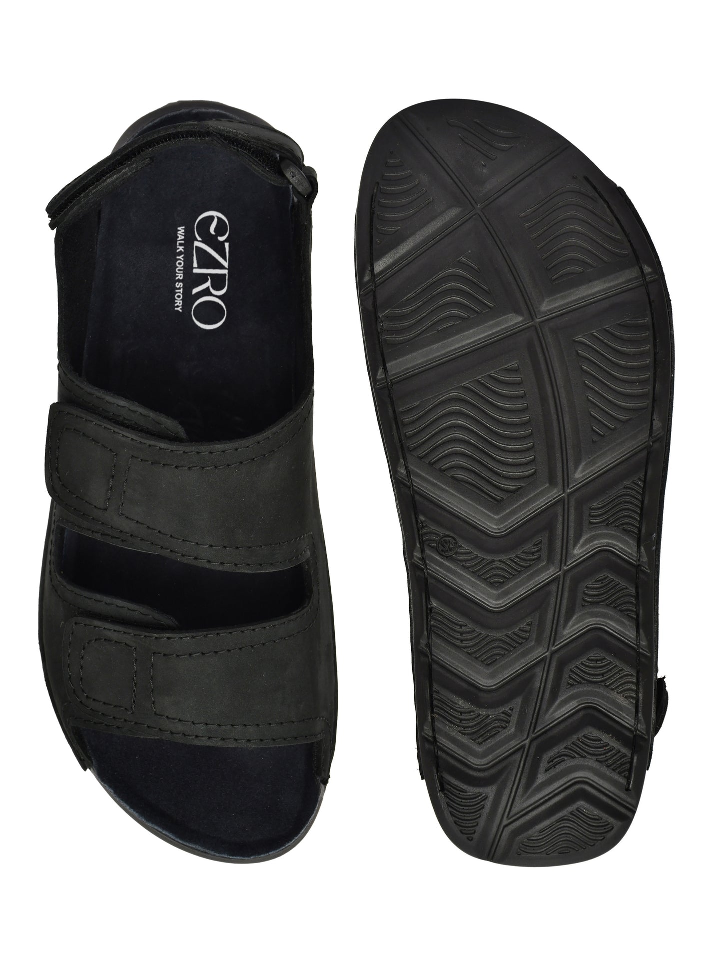 EZRO Men's Black Adjustable Comfort Sandals | Lightweight Hook & Loop Casual Outdoor Walking Sandals