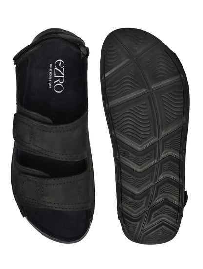 EZRO Men's Black Adjustable Comfort Sandals | Lightweight Hook & Loop Casual Outdoor Walking Sandals
