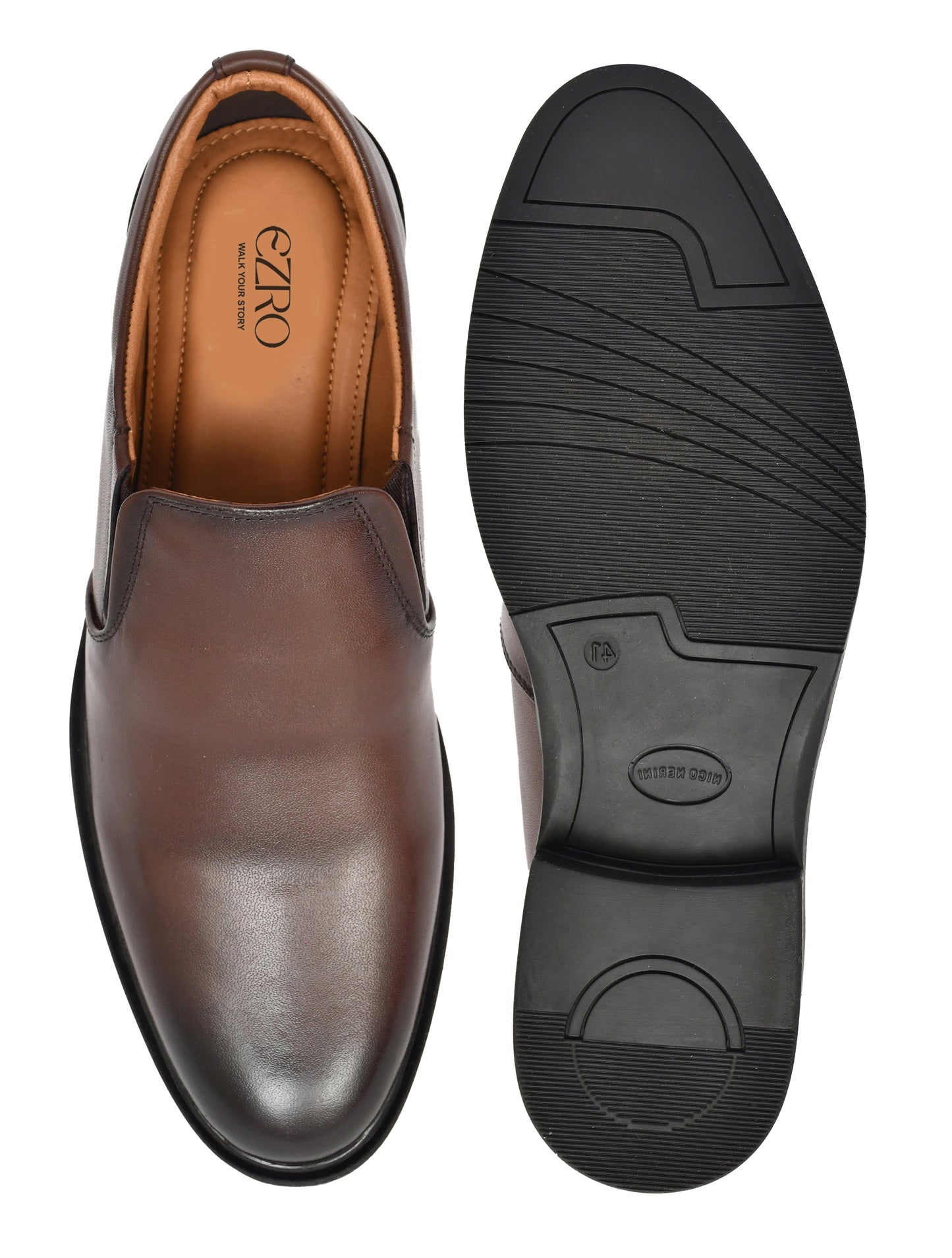 EZRO Men's Classic Brown Leather Slip-On Formal Shoes
