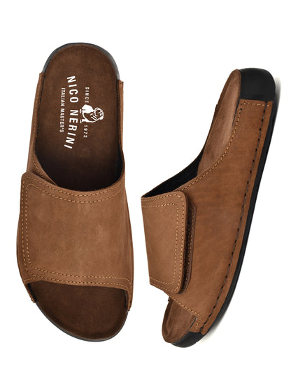 EZRO Men's Brown Comfort Slide Slippers | Soft Cushioned Open-Toe Slip-On Sandals for Daily Wear