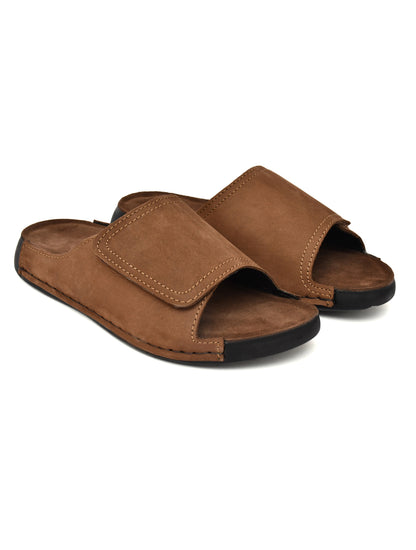 EZRO Men's Brown Comfort Slide Slippers | Soft Cushioned Open-Toe Slip-On Sandals for Daily Wear