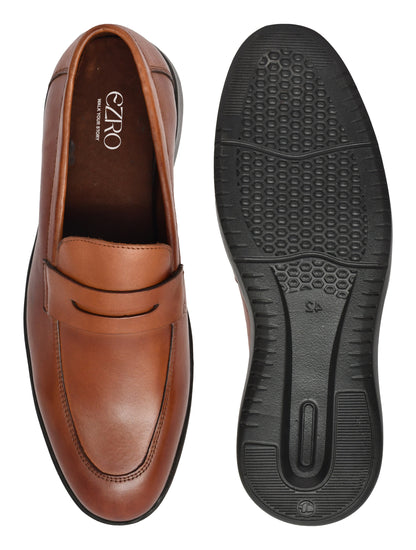 EZRO Men's Premium Tan Loafers | Classic Slip-On Formal & Casual Shoes for Office and Party