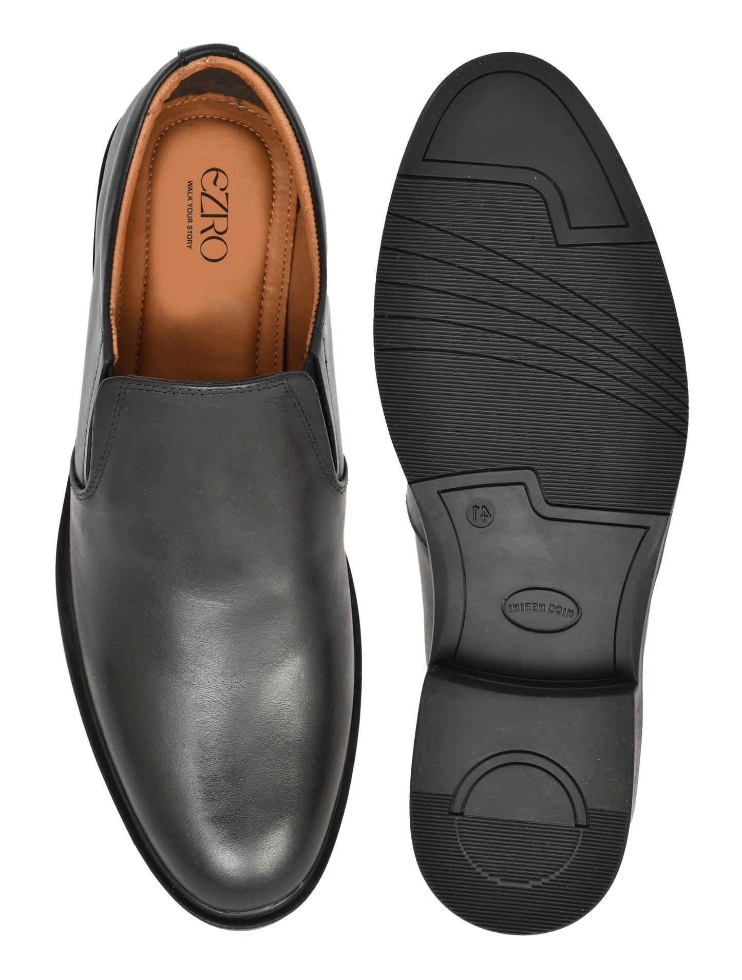 EZRO Men's Classic Black Leather Slip-On Formal Shoes