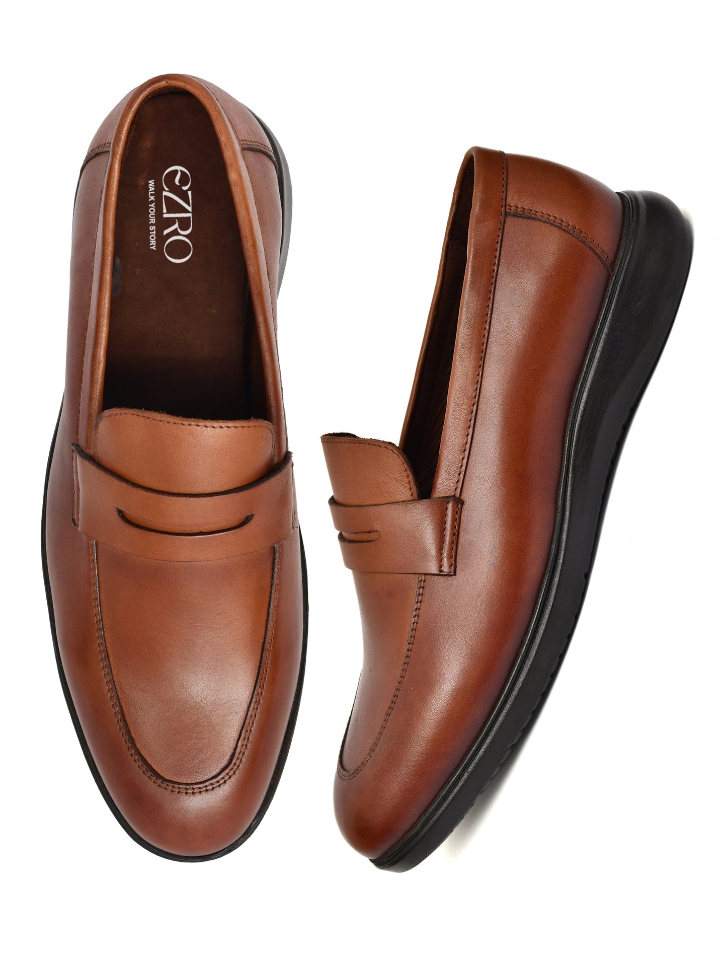 EZRO Men's Premium Tan Loafers | Classic Slip-On Formal & Casual Shoes for Office and Party