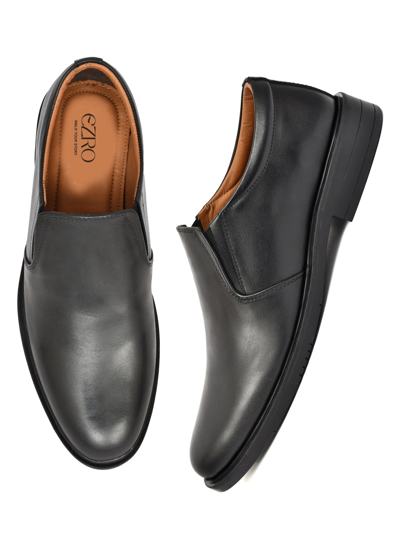 EZRO Men's Classic Black Leather Slip-On Formal Shoes