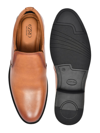 EZRO Men's Classic Tan Leather Slip-On Formal Shoes