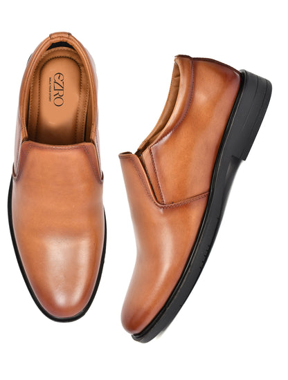 EZRO Men's Classic Tan Leather Slip-On Formal Shoes