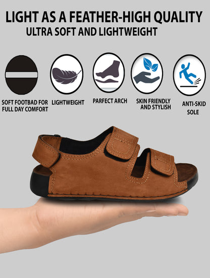 EZRO Men's Tan Adjustable Comfort Sandals | Lightweight Hook & Loop Casual Outdoor Walking Sandals