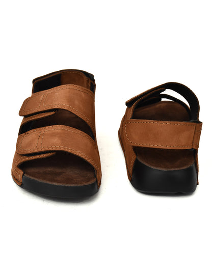 EZRO Men's Tan Adjustable Comfort Sandals | Lightweight Hook & Loop Casual Outdoor Walking Sandals