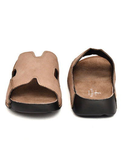 EZRO Men's Brown Comfort Slippers | Premium Open-Toe Casual Slip-On Slippers for Home & Everyday Wear