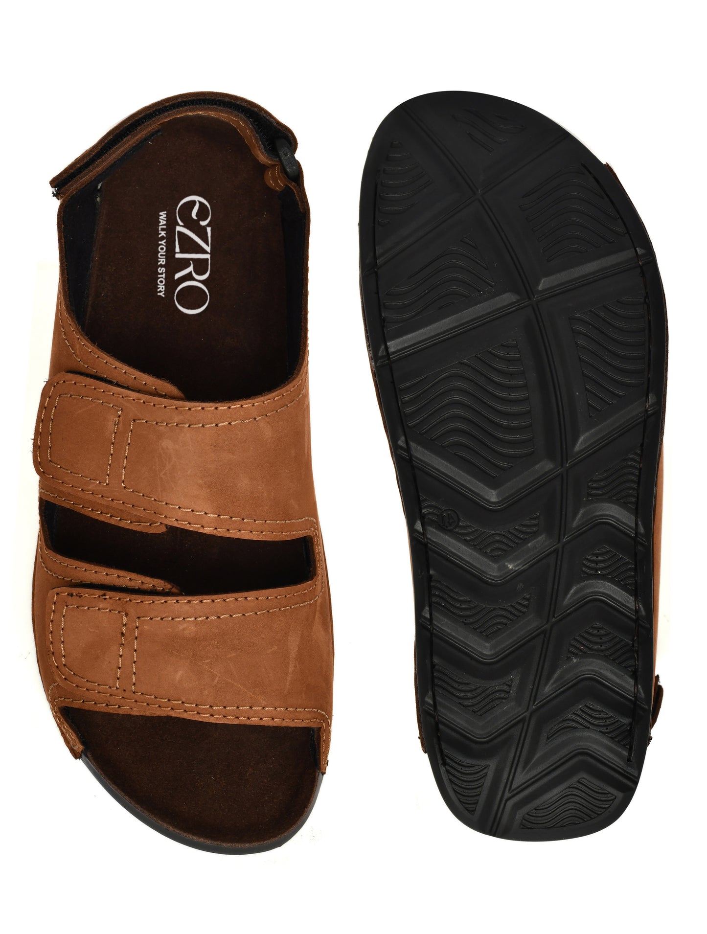 EZRO Men's Tan Adjustable Comfort Sandals | Lightweight Hook & Loop Casual Outdoor Walking Sandals