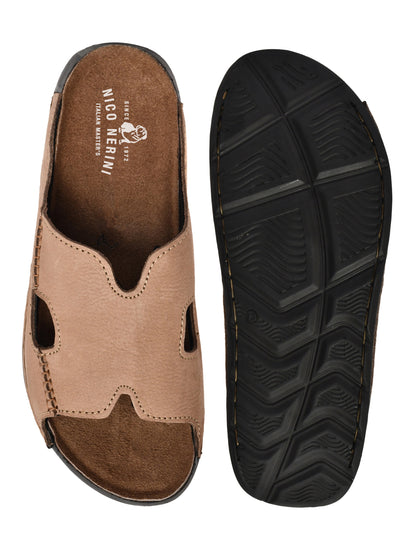 EZRO Men's Brown Comfort Slippers | Premium Open-Toe Casual Slip-On Slippers for Home & Everyday Wear