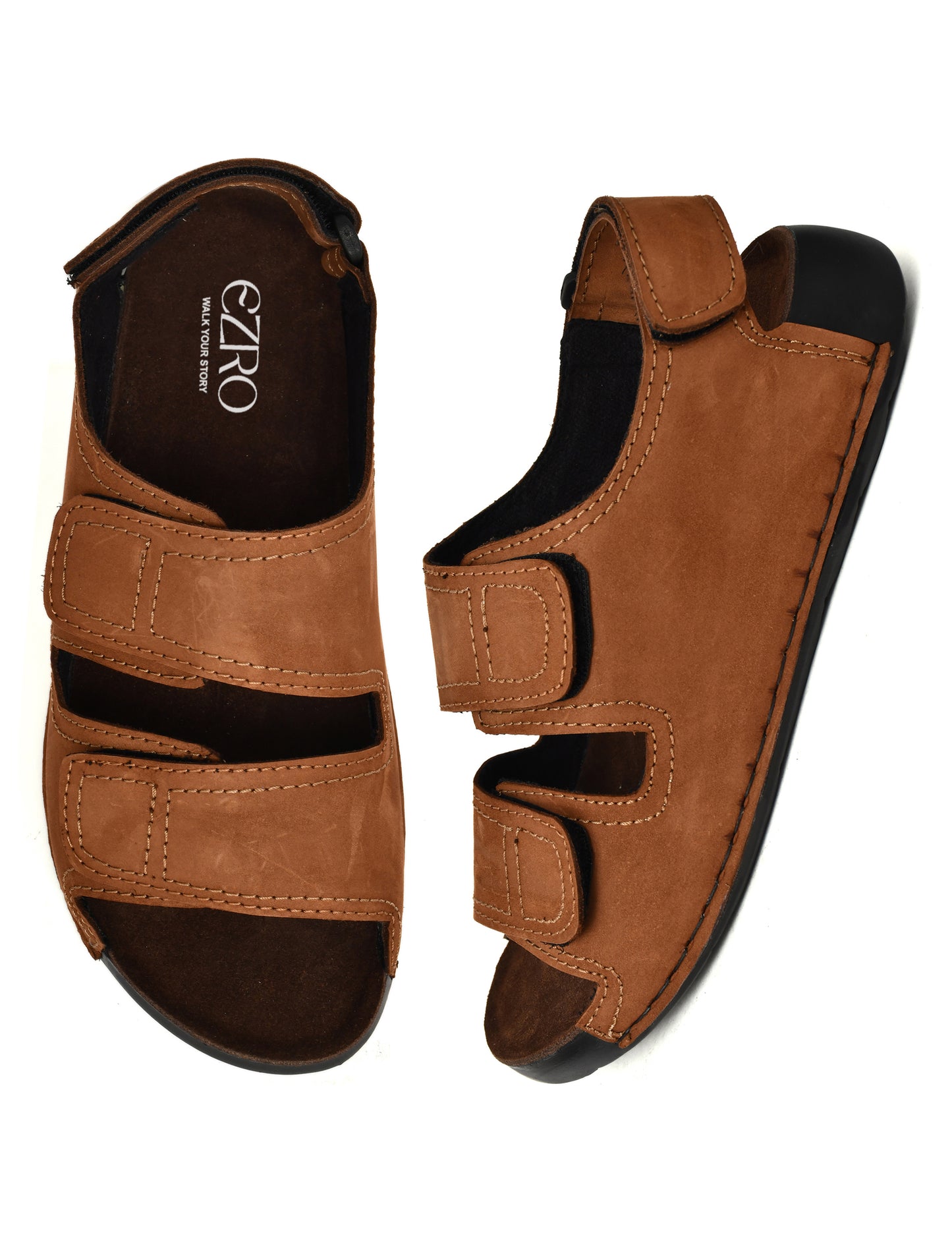 EZRO Men's Tan Adjustable Comfort Sandals | Lightweight Hook & Loop Casual Outdoor Walking Sandals