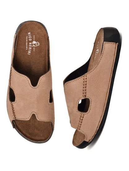 EZRO Men's Brown Comfort Slippers | Premium Open-Toe Casual Slip-On Slippers for Home & Everyday Wear