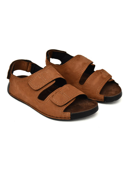 EZRO Men's Tan Adjustable Comfort Sandals | Lightweight Hook & Loop Casual Outdoor Walking Sandals