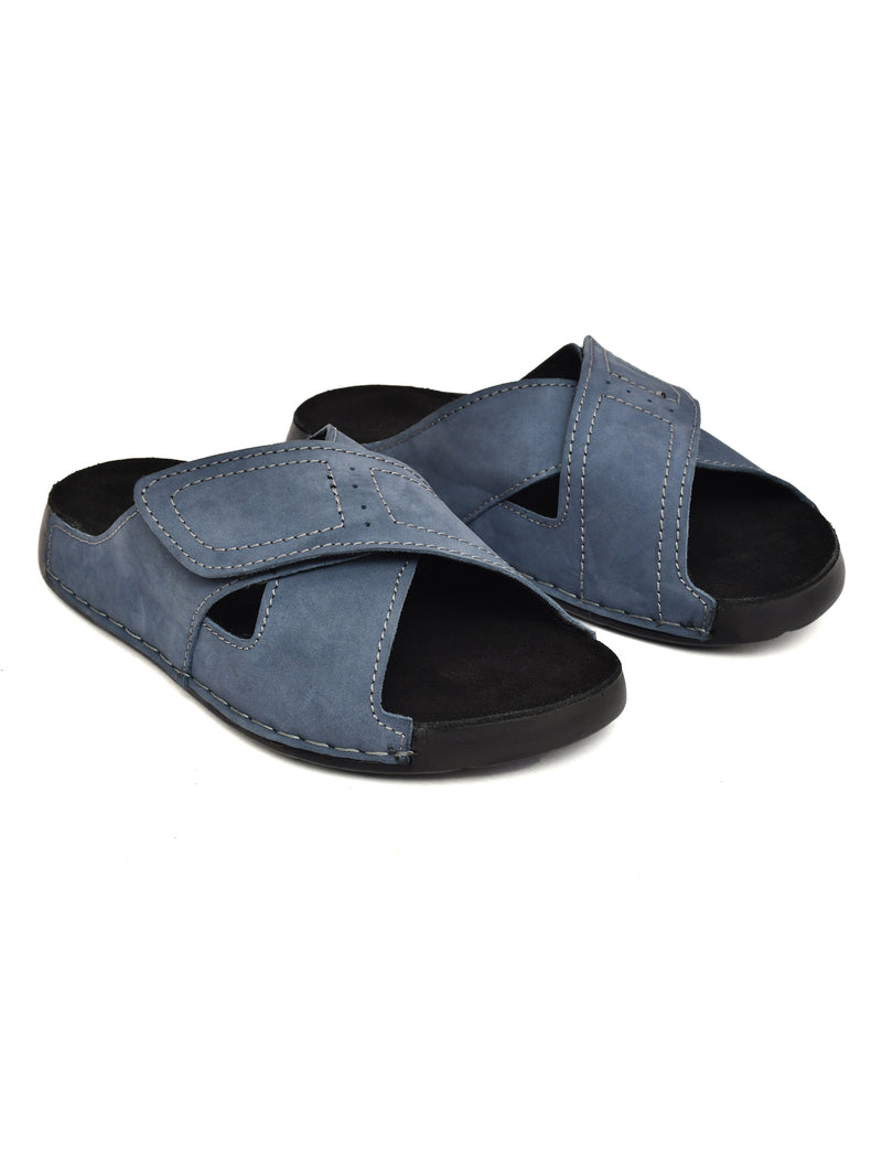 EZRO Men's Blue Adjustable Comfort Slippers | Lightweight Casual Slide Sandals for Everyday Wear