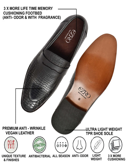 EZRO Men's Black Loafers | Premium Slip-On Casual & Formal Shoes for Everyday Comfort