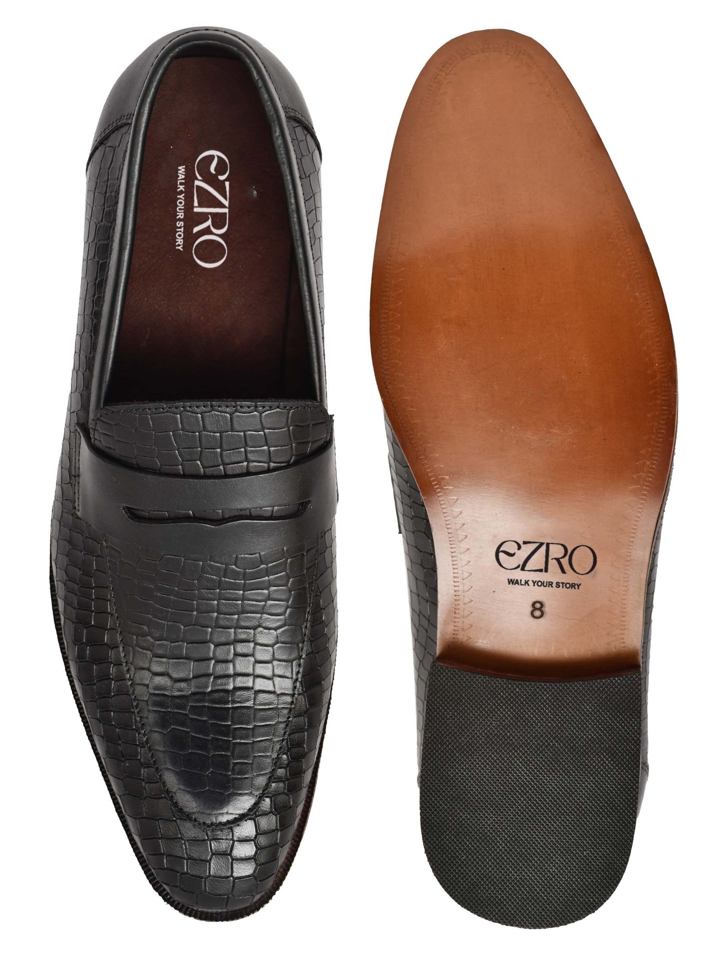 EZRO Men's Black Loafers | Premium Slip-On Casual & Formal Shoes for Everyday Comfort