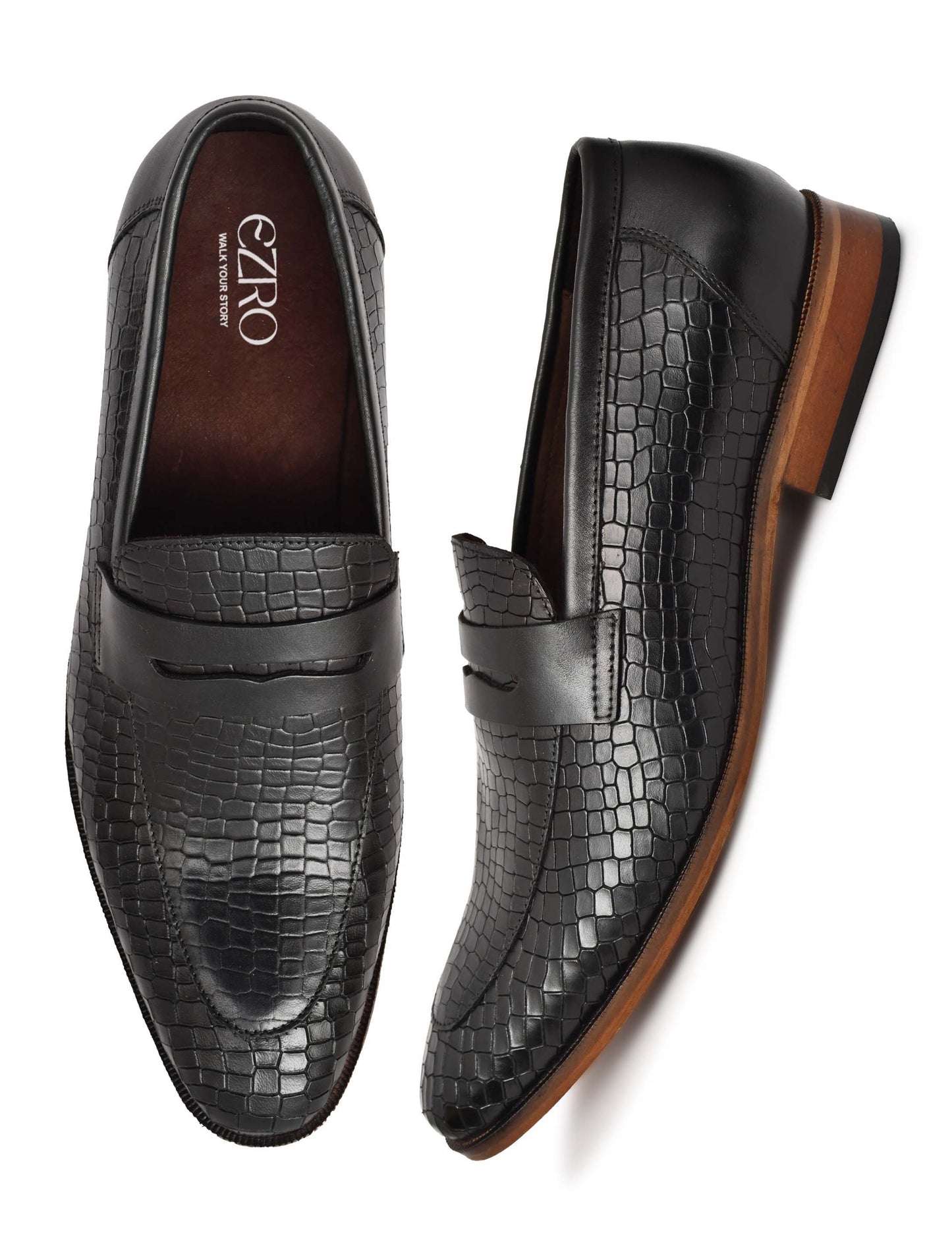 EZRO Men's Black Loafers | Premium Slip-On Casual & Formal Shoes for Everyday Comfort