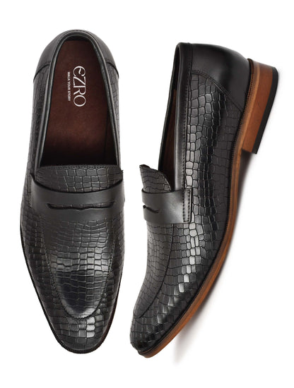 EZRO Men's Black Loafers | Premium Slip-On Casual & Formal Shoes for Everyday Comfort