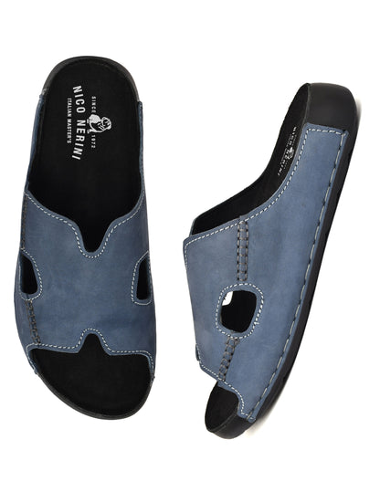 EZRO Men's Blue Comfort Slippers | Premium Open-Toe Casual Slip-On Slippers for Home & Everyday Wear