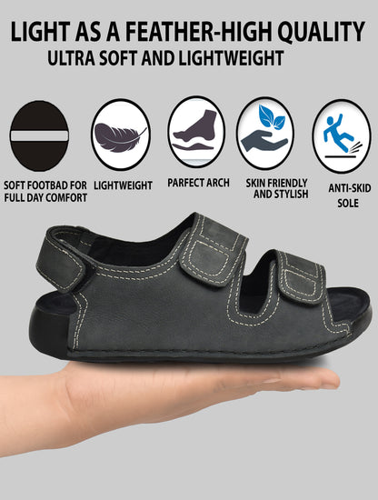 EZRO Men's Grey Adjustable Comfort Sandals | Lightweight Hook & Loop Casual Outdoor Walking Sandals