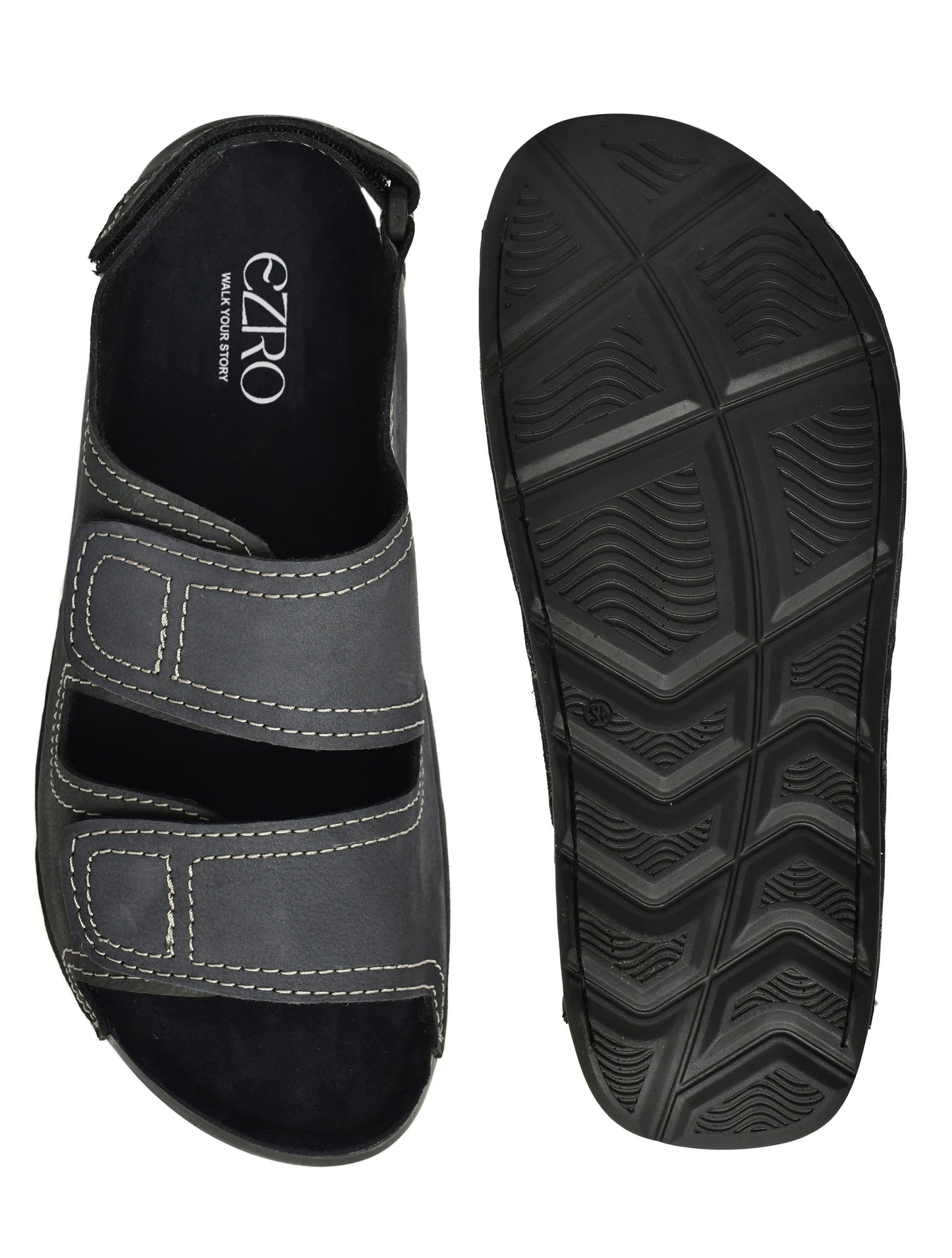 EZRO Men's Grey Adjustable Comfort Sandals | Lightweight Hook & Loop Casual Outdoor Walking Sandals