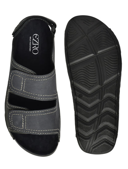 EZRO Men's Grey Adjustable Comfort Sandals | Lightweight Hook & Loop Casual Outdoor Walking Sandals