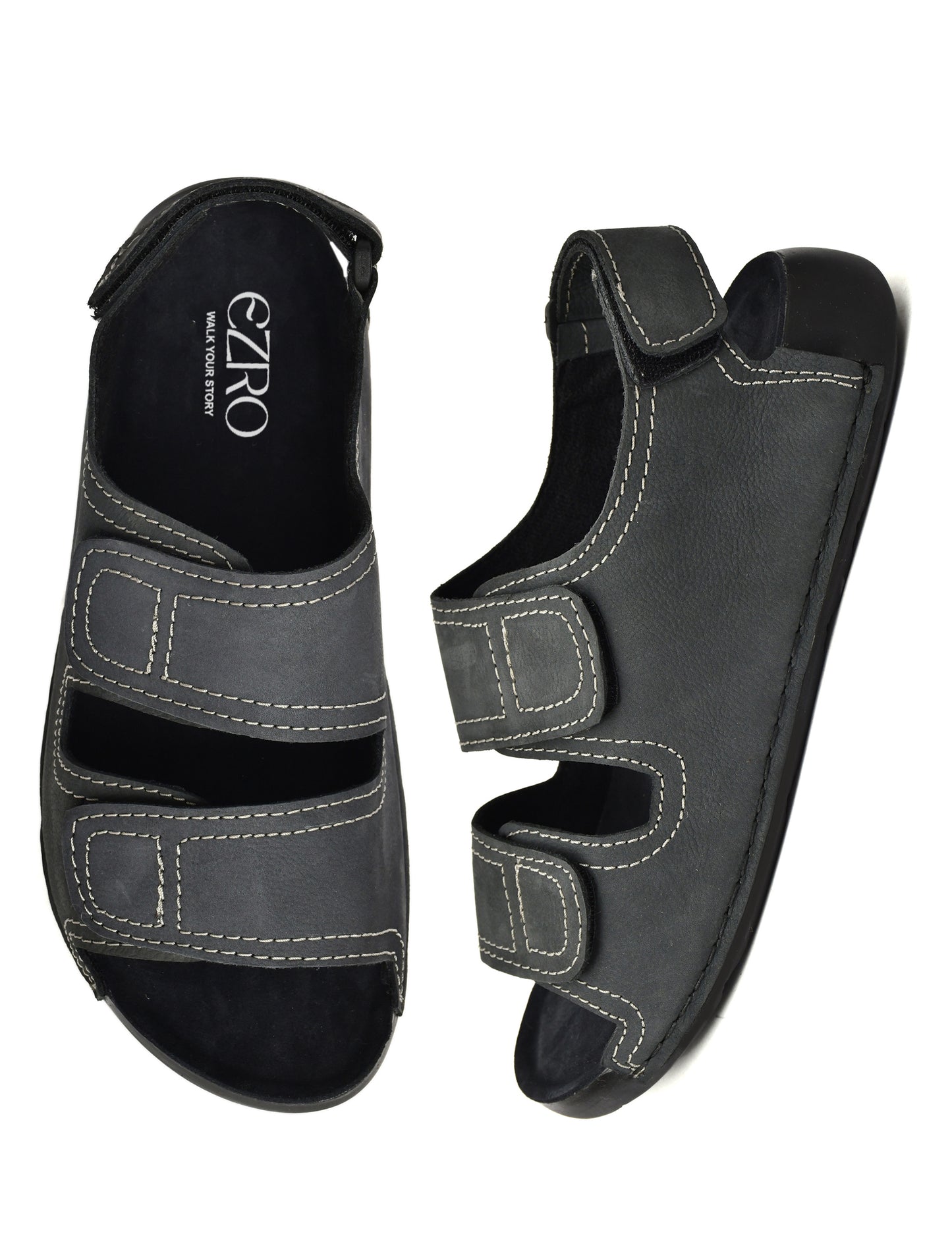 EZRO Men's Grey Adjustable Comfort Sandals | Lightweight Hook & Loop Casual Outdoor Walking Sandals