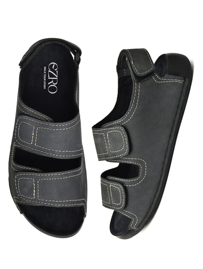 EZRO Men's Grey Adjustable Comfort Sandals | Lightweight Hook & Loop Casual Outdoor Walking Sandals