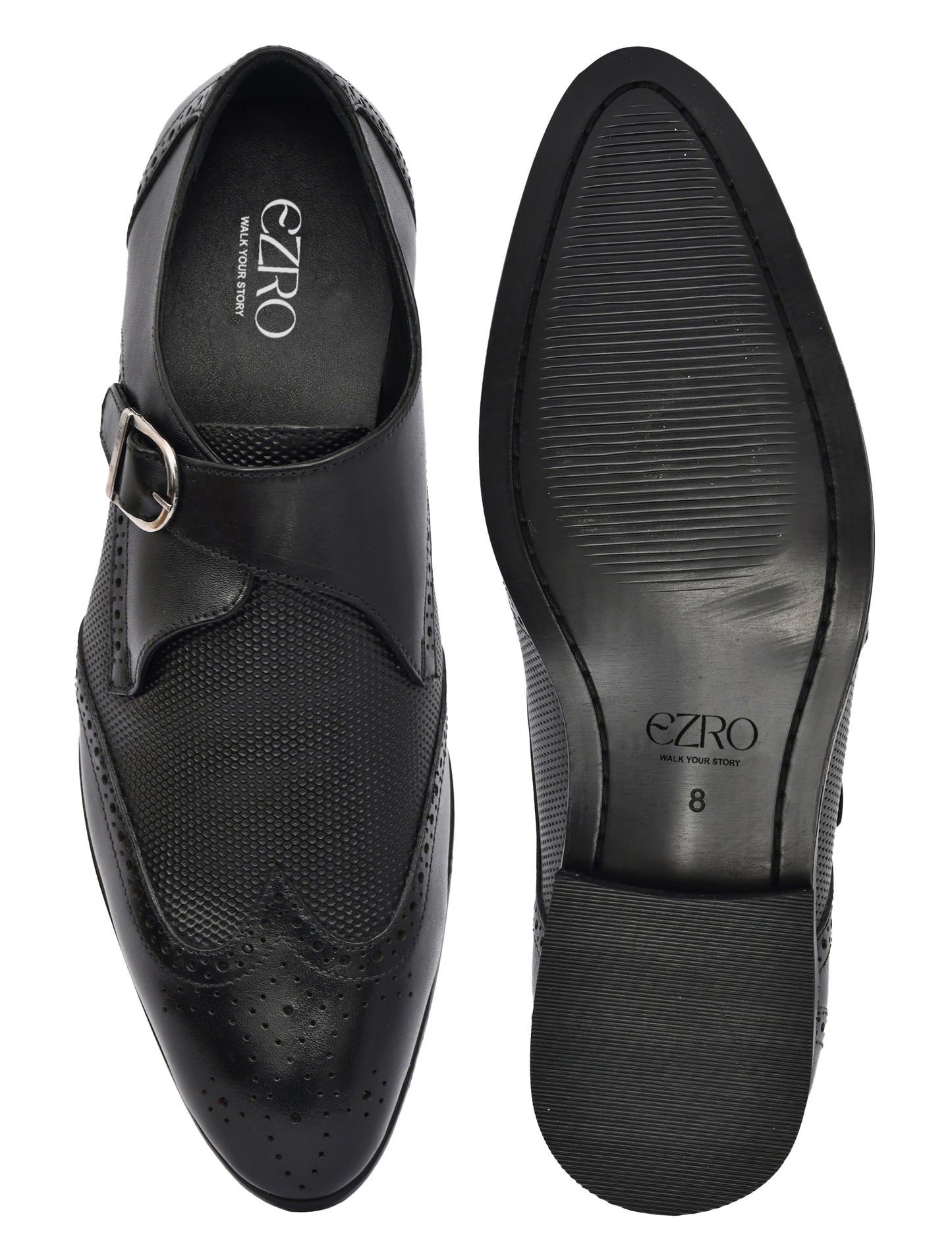 EZRO Men's Black Monk Strap Formal Dress Shoes | Premium Slip-On Business & Party Shoes