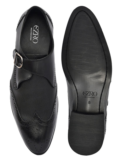 EZRO Men's Black Monk Strap Formal Dress Shoes | Premium Slip-On Business & Party Shoes