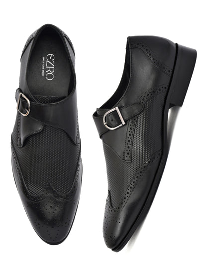 EZRO Men's Black Monk Strap Formal Dress Shoes | Premium Slip-On Business & Party Shoes