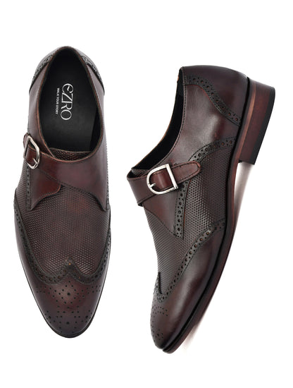 EZRO Men's Wine Monk Strap Formal Dress Shoes | Premium Slip-On Business & Party Shoes